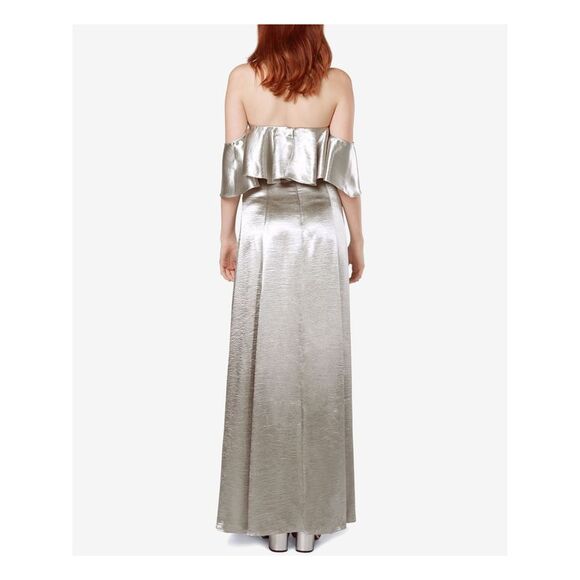 FAME AND PARTNERS Womens Silver 3/4 Sleeve Full-Length Prom Sheath Dress 8 - Picture 2 of 5